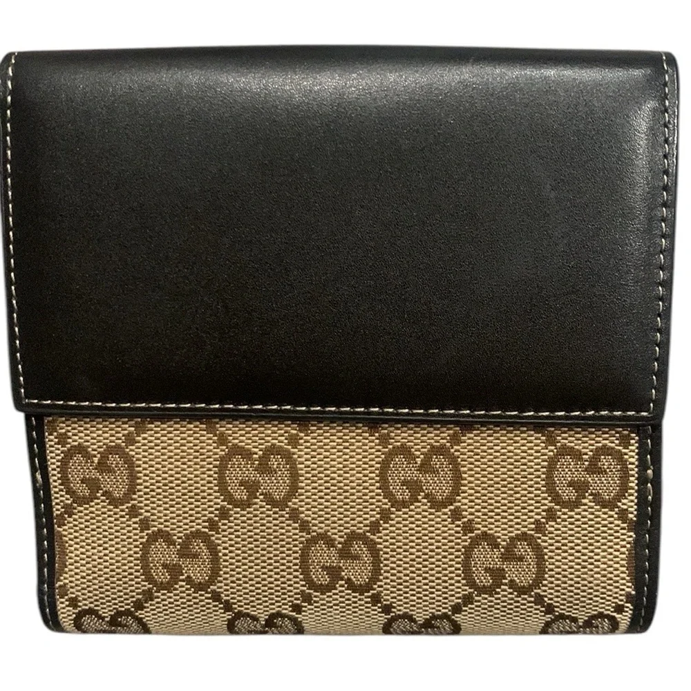 Gucci gold heart canvas and leather bifold wallet